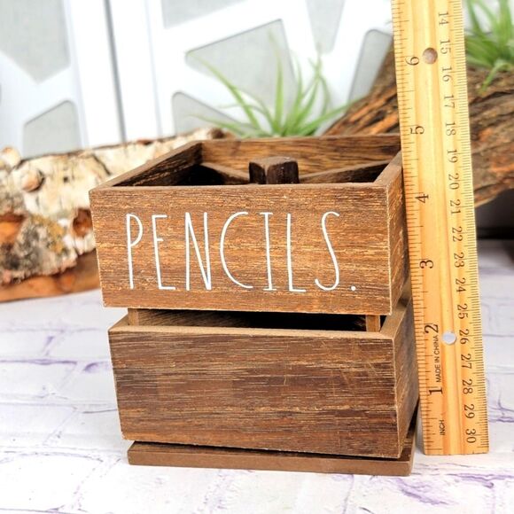 Rae Dunn PENS PENCILS Cup Spinning Wooden Holder - Picture 7 of 7
